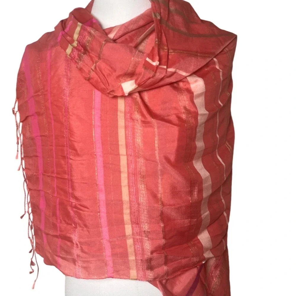 Luminous Metallic Stripe Scarf Talbots Coral Pink Viscose‎ OS
